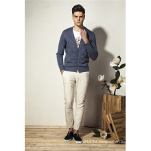 100%Cotton Pure Color V-Neck Knit Men Cardigan Knitwear with Button